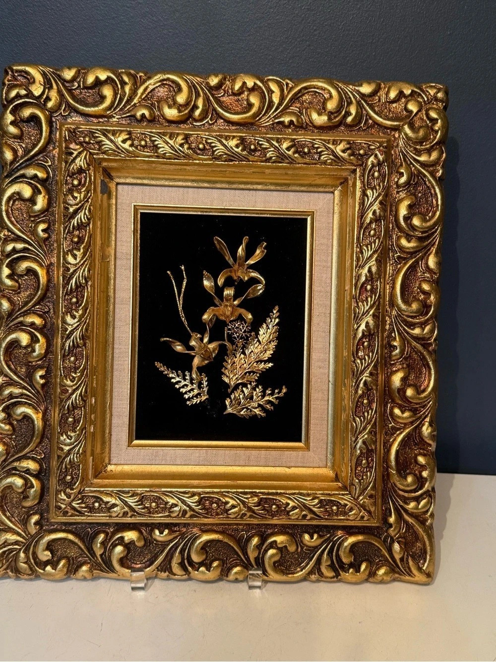 Ornate Floral Relief Wall Art in Gold & Brown